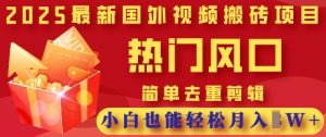 2025最新视频搬砖项目,热门风口,简单去重剪辑,小白也能轻松月入过W-最全项目网
