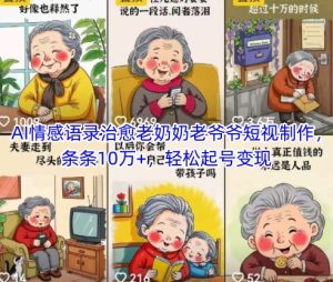 AI情感语录治愈老奶奶老爷爷短视制作,条条10万+,轻松起号变现-最全项目网