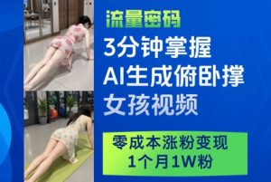 3分钟掌握AI生成俯卧撑女孩视频，零成本涨粉变现，1个月1W粉-最全项目网