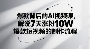 爆款背后的AI视频课,解说7天涨粉10W爆款短视频的制作流程-最全项目网
