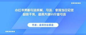 小红书男粉引流拆解,引流、变现当日见效超级干货,适用大部分行业引流-最全项目网