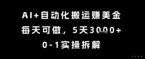 AI+自动化搬运挣美金,每天可做,5天3k+,0-1实操拆解【揭秘】-最全项目网
