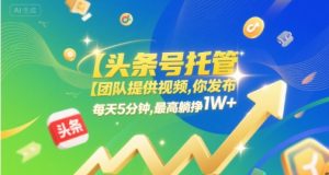 【头条号托管 】团队提供视频,你发布,每天5分钟,最高躺挣1W+【揭秘】-最全项目网