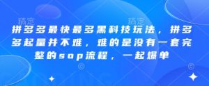 拼多多最快最多黑科技玩法,拼多多起量并不难,难的是没有一套完整的sop流程,一起爆单(更新6月)-最全项目网