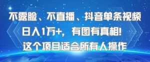 不露脸、不直播、抖音单条视频日入1W+，有图有真相！这个项目适合所有人操作-最全项目网
