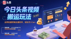 今日头条视频搬运玩法，运用批量剪辑去重软件，轻松月入1w+-最全项目网