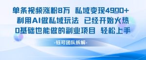 单条视频私域变现4.9k+利用AI做私域玩法 已经开始火热0基础也能做的副业项目轻松上手-最全项目网