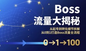 Boss流量大揭秘，从起号到转化细节拆解，从0到1打造Boss流量全流程-最全项目网