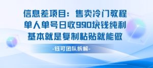 信息差项目：售卖冷门教程单人单号日收9张纯利基本就是复制粘贴就能做-最全项目网