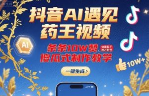 抖音AI遇见药王视频,条条10W赞,快速起千粉万粉号,傻瓜式制作教学-最全项目网