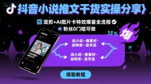 抖音小说推文干货实操分享,混剪+AI图片卡特效爆量全流程,0粉丝0门槛可做-最全项目网