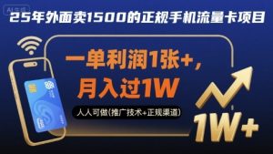 25年外面卖1500的正规手机流量卡项目,一单利润1张+,月入过1W,人人可做(推广技术+正规渠道)【揭秘】-最全项目网