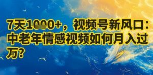 7天收益1k+,视频号新风口:中老年情感视频如何月入过W?-最全项目网