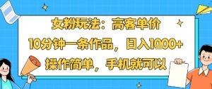 女粉玩法:高客单价,10分钟一条作品,日入1k+操作简单,手机就可以-最全项目网