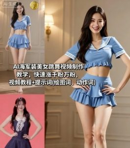 AI海军装美女跳舞视频制作教学,快速涨千粉万粉,视频教程+提示词(绘图词、动作词)-最全项目网