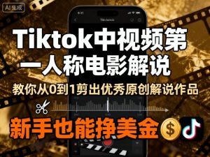 Tiktok中视频第一人称电影解说,教你从0到1剪出一个优秀的原创解说作品,新手也能挣美金-最全项目网