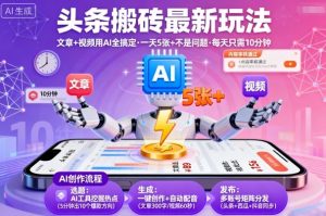 头条搬砖最新玩法,文章+视频用AI全搞定,一天5张+不是问题,每天只需10分钟-最全项目网
