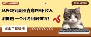 从兴趣到副业靠宠物占卜收入翻3倍一个月纯利润破W-最全项目网