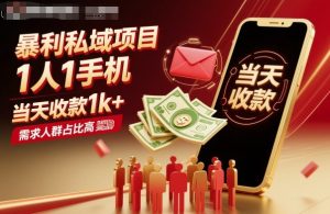 暴利私域项目1人1手机,当天收款1k+,需求人群占比高,当天就能见到钱-最全项目网