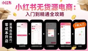 小红书无货源电商,入门到精通,开店+选品+笔记+剪辑+赛道+内容-最全项目网