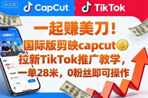 一起賺美刀!国际版剪映capcut拉新TikTok推广教学,一单28米,0粉丝即可操作(附推广入口和教学)-最全项目网