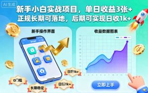 新手小白实战项目,单日收益3张+,正规长期可落地,后期可实现日收1k+【揭秘】-最全项目网