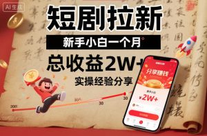 短剧拉新新手小白一个月总收益2W+实操经验分享-最全项目网