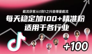 截流获客从0到1之抖音爆量截流,每天稳定加100+精准粉,适用于各行业-最全项目网