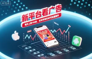 新平台看广告，养好机一条0.3到5米，每天上限100条，支持苹果安卓可批量操作-最全项目网