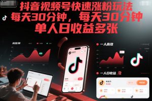 抖音视频号快速涨粉玩法，每天30分钟，单人日收益多张-最全项目网