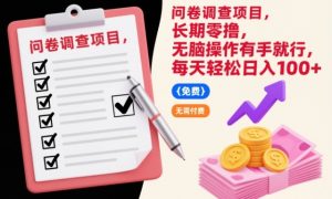 问卷调查项目,长期零撸,无脑操作有手就行,每天轻松日入100+【揭秘】-最全项目网