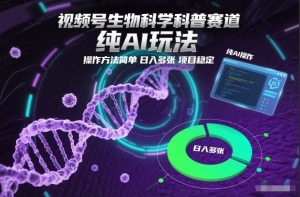 视频号生物科学科普赛道，纯AI玩法，操作方法简单，日入多张，项目稳定-最全项目网
