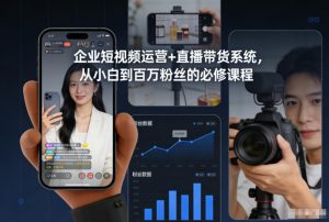 企业短视频运营+直播带货系统，从小白到百万粉丝的必修课程-最全项目网