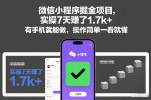 微信小程序掘金项目，实操7天賺了1.7k+，有手机就能做，操作简单一看就懂【揭秘】-最全项目网