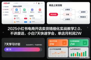 2025小红书电商开店卖货精细化实战教学2.0，不讲废话，小白7天快速学会，单店月利润2W-最全项目网