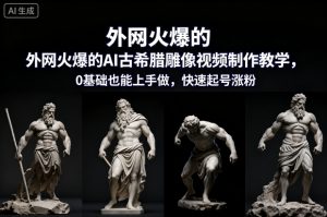外网火爆的AI古希腊雕像视频制作教学，0基础也能上手做，快速起号涨粉-最全项目网