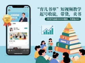 育儿书单短视频教学，起号收徒，带货，卖书（带货作品破2000W播放，月佣金2W）-最全项目网