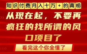 知识付费月入10个W的真相,做网创项目这一个就够了,不要再疯狂的找所谓的风口项目【揭秘】-最全项目网