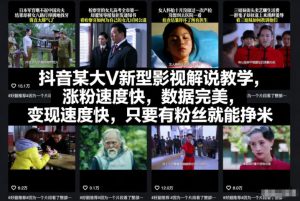 抖音某大V新型影视解说教学,涨粉速度快,数据完美,变现速度快,只要有粉丝就能挣米-最全项目网