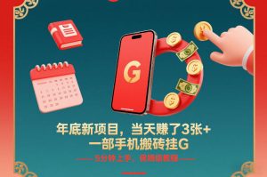 年底新项目,当天賺了3张+,一部手机搬砖挂G,5分钟上手,保姆级教程【揭秘】-最全项目网