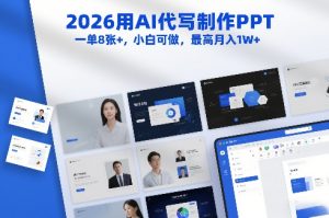 2026用AI代写制作PPT，一单8张+，小白可做，最高月入1W+-最全项目网