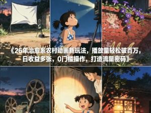 26年治愈系农村动画新玩法，播放量轻松破百万，日收益多张，0门槛操作，打造流量密码-最全项目网