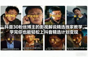 抖音30万粉丝博主的影视解说精选独家教学，学完你也能轻松上抖音精选计划变现-最全项目网