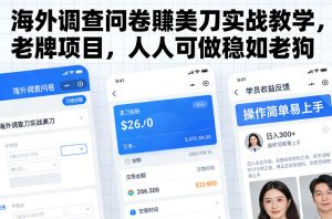 海外调查问卷賺美刀实战教学，老牌项目，人人可做稳如老狗-最全项目网