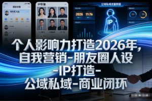 个人影响力打造2026年，自我营销-朋友圈人设-IP打造-公域私域-商业闭环-最全项目网