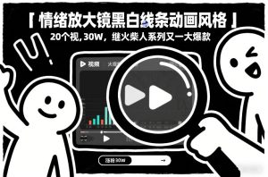 情绪放大镜黑白线条动画风格，20个视频，涨粉30W，继火柴人系列又一大爆款-最全项目网