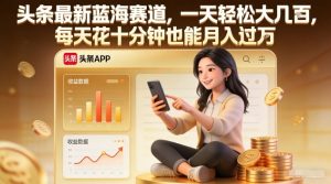 头条最新蓝海赛道，一天轻松大几张，每天花十分钟也能月入过1W【揭秘】-最全项目网