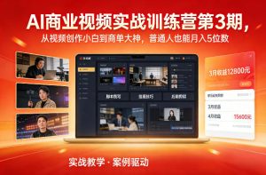 AI商业视频实战训练营第3期，从视频创作小白到商单大神，普通人也能月入5位数-最全项目网