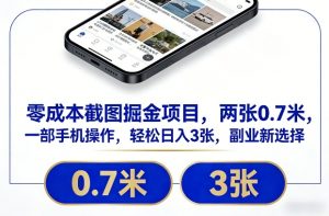 零成本截图掘金项目,两张0.7米,一部手机操作,轻松日入3张,副业新选择【揭秘】-最全项目网