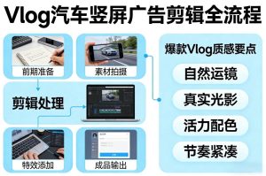 Vlog感觉汽车竖屏广告剪辑脚本全流程，拿捏爆款Vlog质感-最全项目网